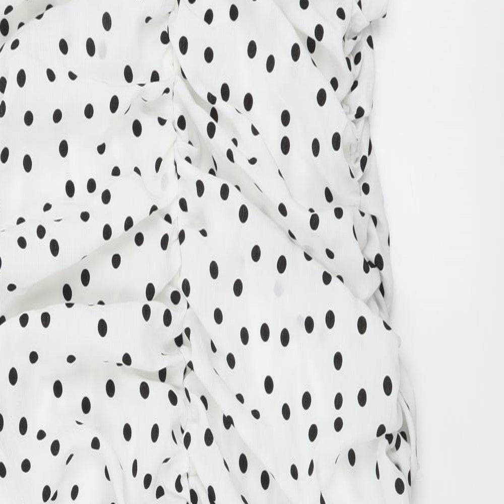 In the Style Womens White Polka Dot Polyester Mini Size M Square Neck Zip