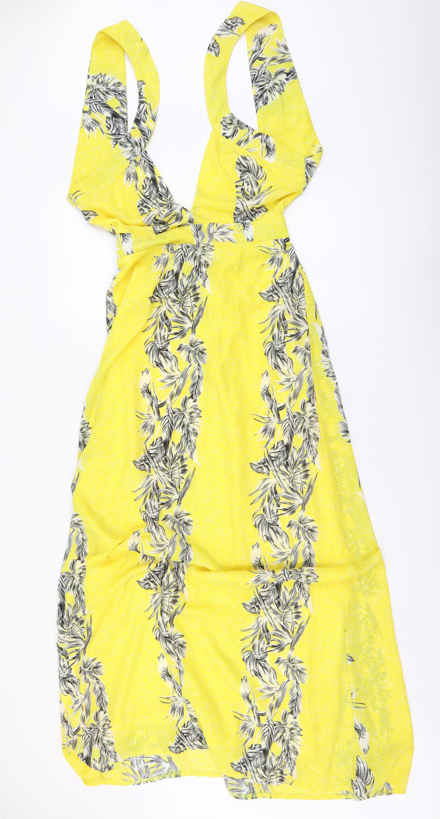 Boohoo Womens Yellow Floral Polyester Maxi Size 8 V-Neck Zip