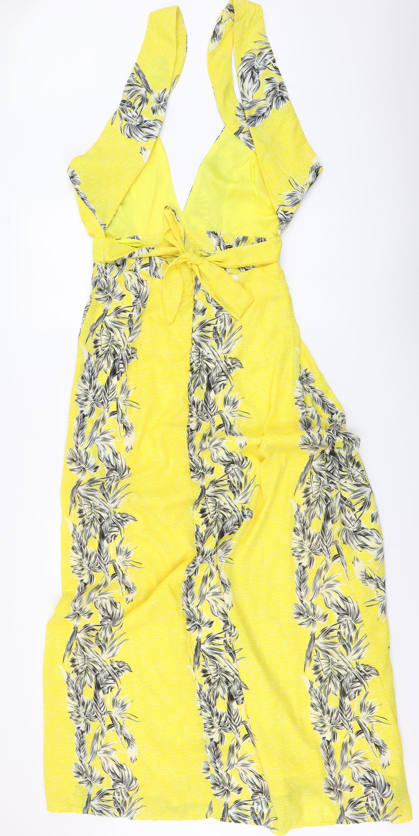 Boohoo Womens Yellow Floral Polyester Maxi Size 8 V-Neck Zip