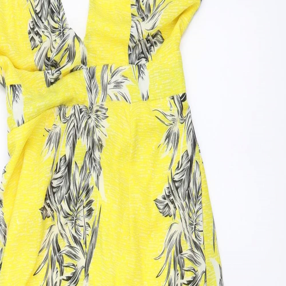 Boohoo Womens Yellow Floral Polyester Maxi Size 8 V-Neck Zip