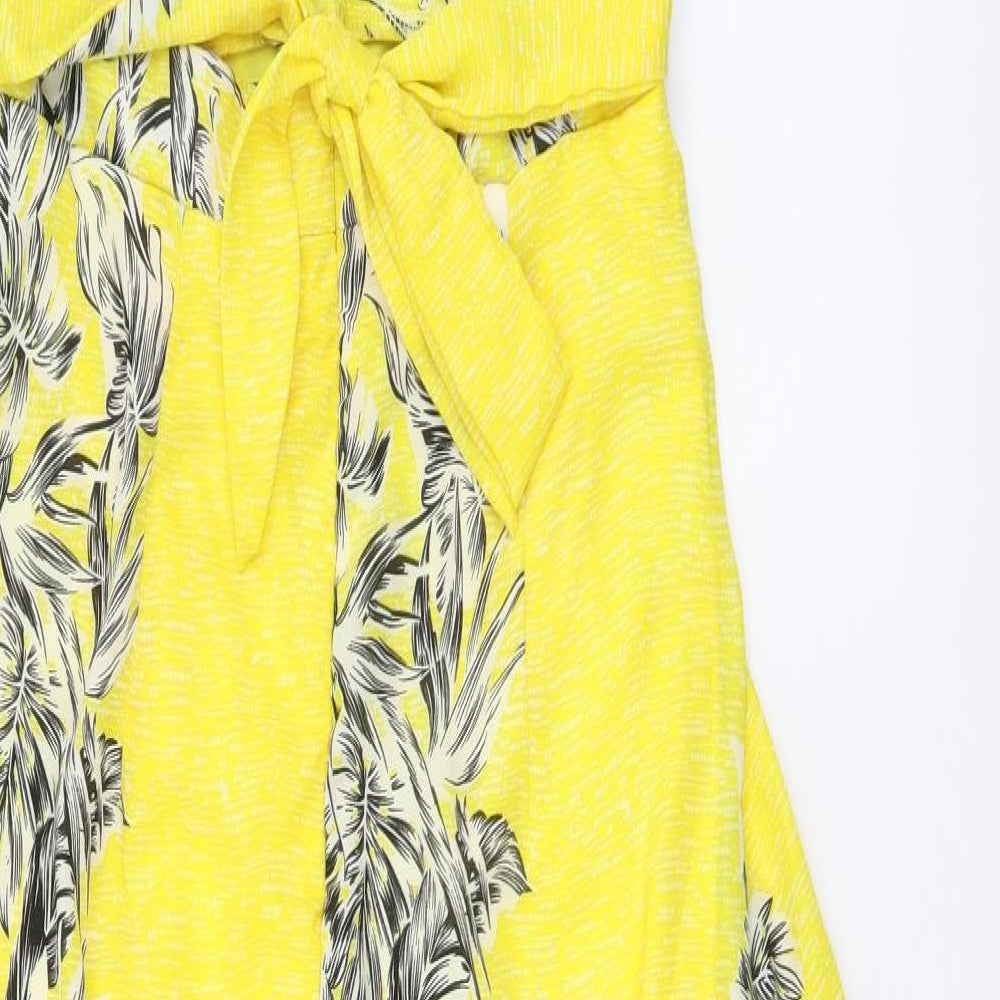 Boohoo Womens Yellow Floral Polyester Maxi Size 8 V-Neck Zip