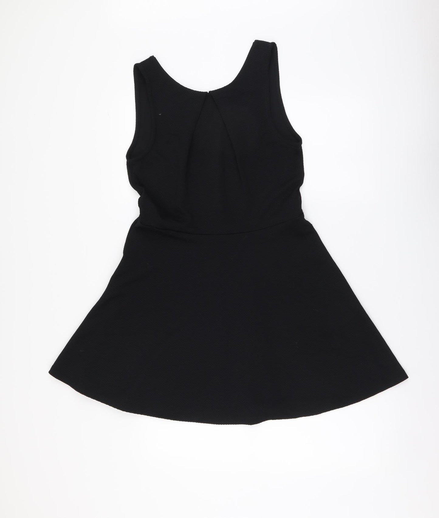 Warehouse Womens Black Polyester Skater Dress Size 14 Round Neck Zip