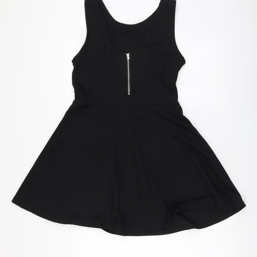 Warehouse Womens Black Polyester Skater Dress Size 14 Round Neck Zip