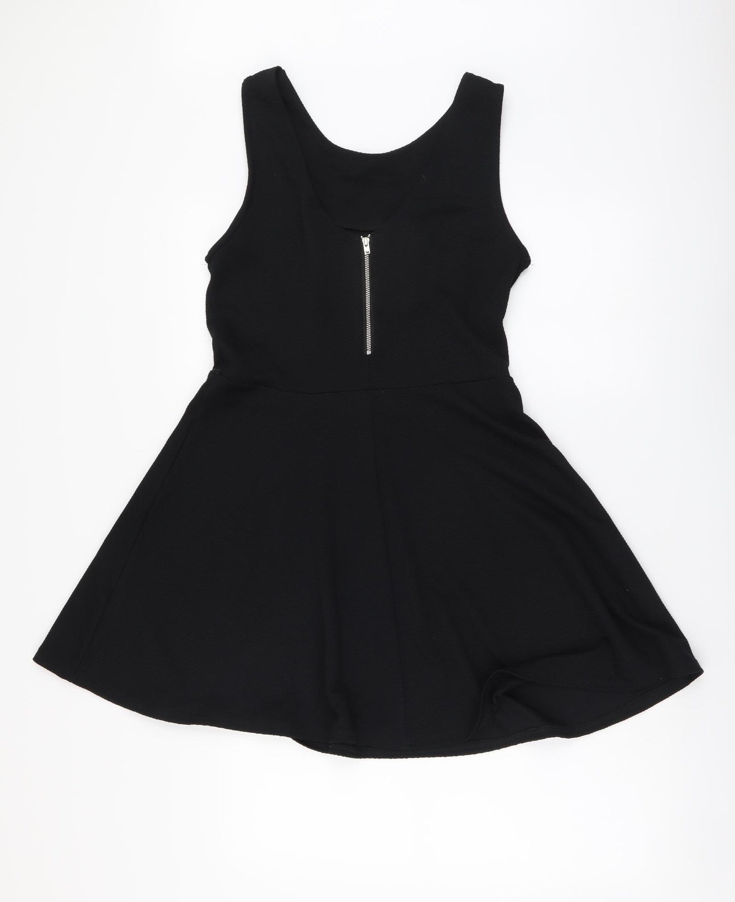 Warehouse Womens Black Polyester Skater Dress Size 14 Round Neck Zip