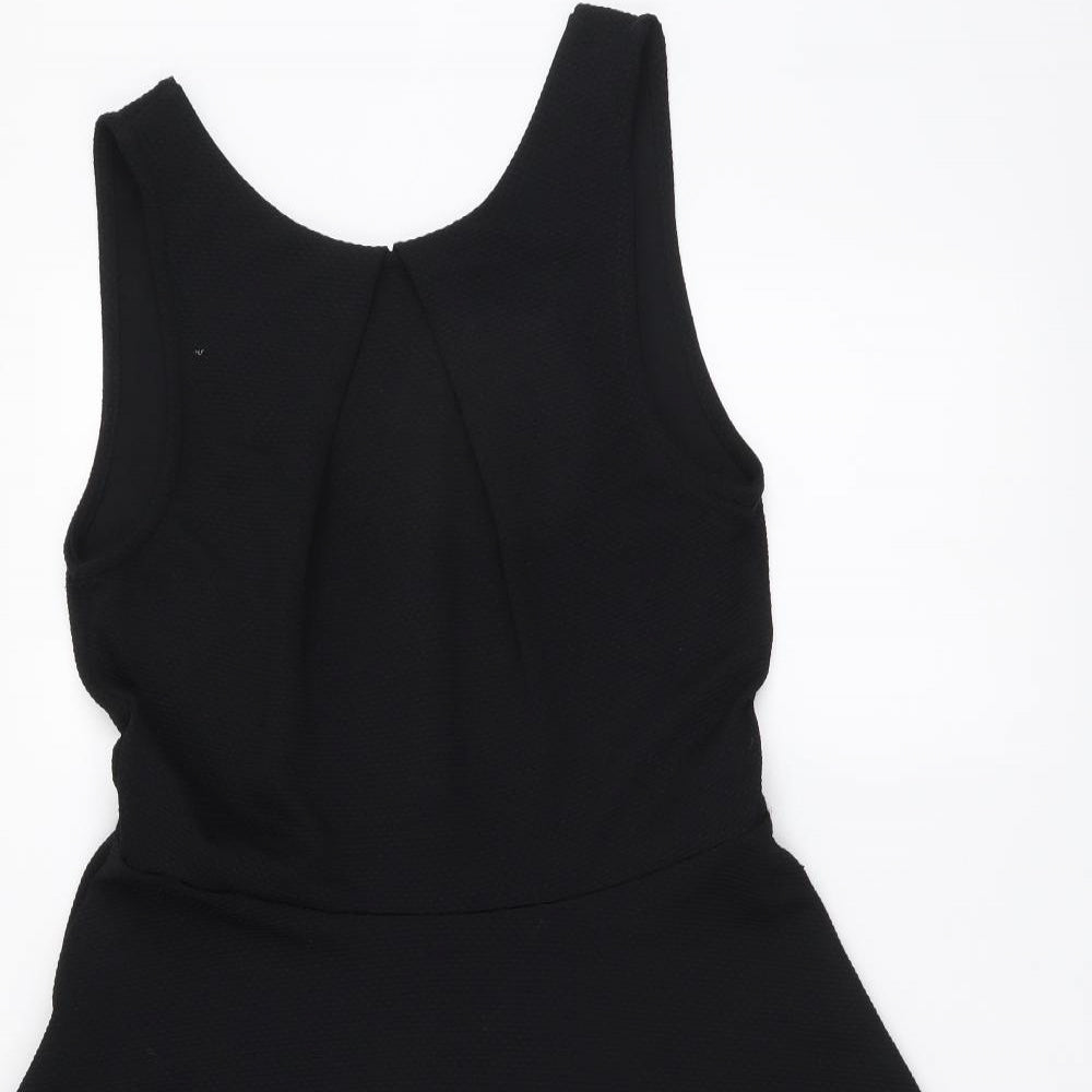 Warehouse Womens Black Polyester Skater Dress Size 14 Round Neck Zip