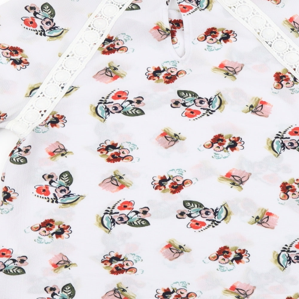 Marks and Spencer Womens Blue Floral Polyester Basic T-Shirt Size 8 Round Neck