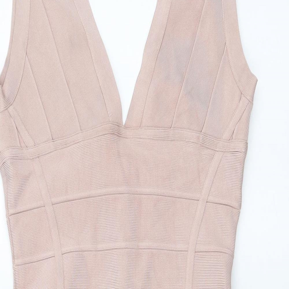 House London Womens Pink Rayon Bodycon Size M V-Neck Zip