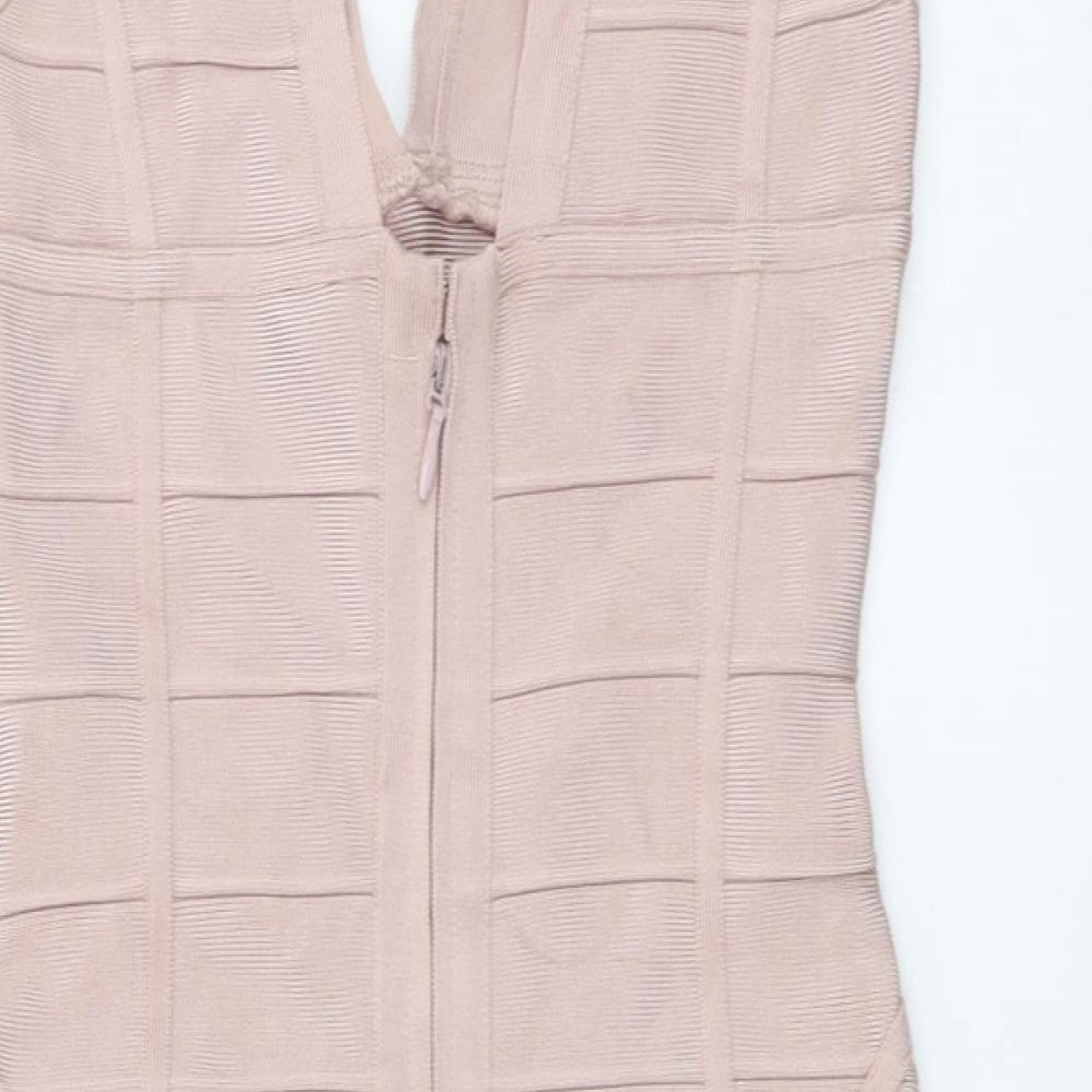 House London Womens Pink Rayon Bodycon Size M V-Neck Zip