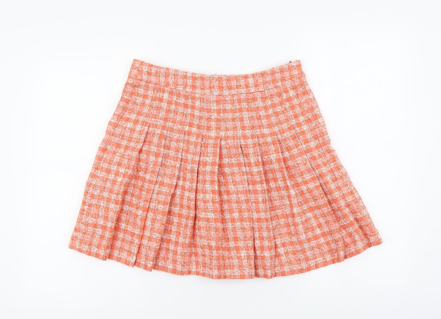 Zara Womens Orange Check Polyester Skater Set Size M Zip