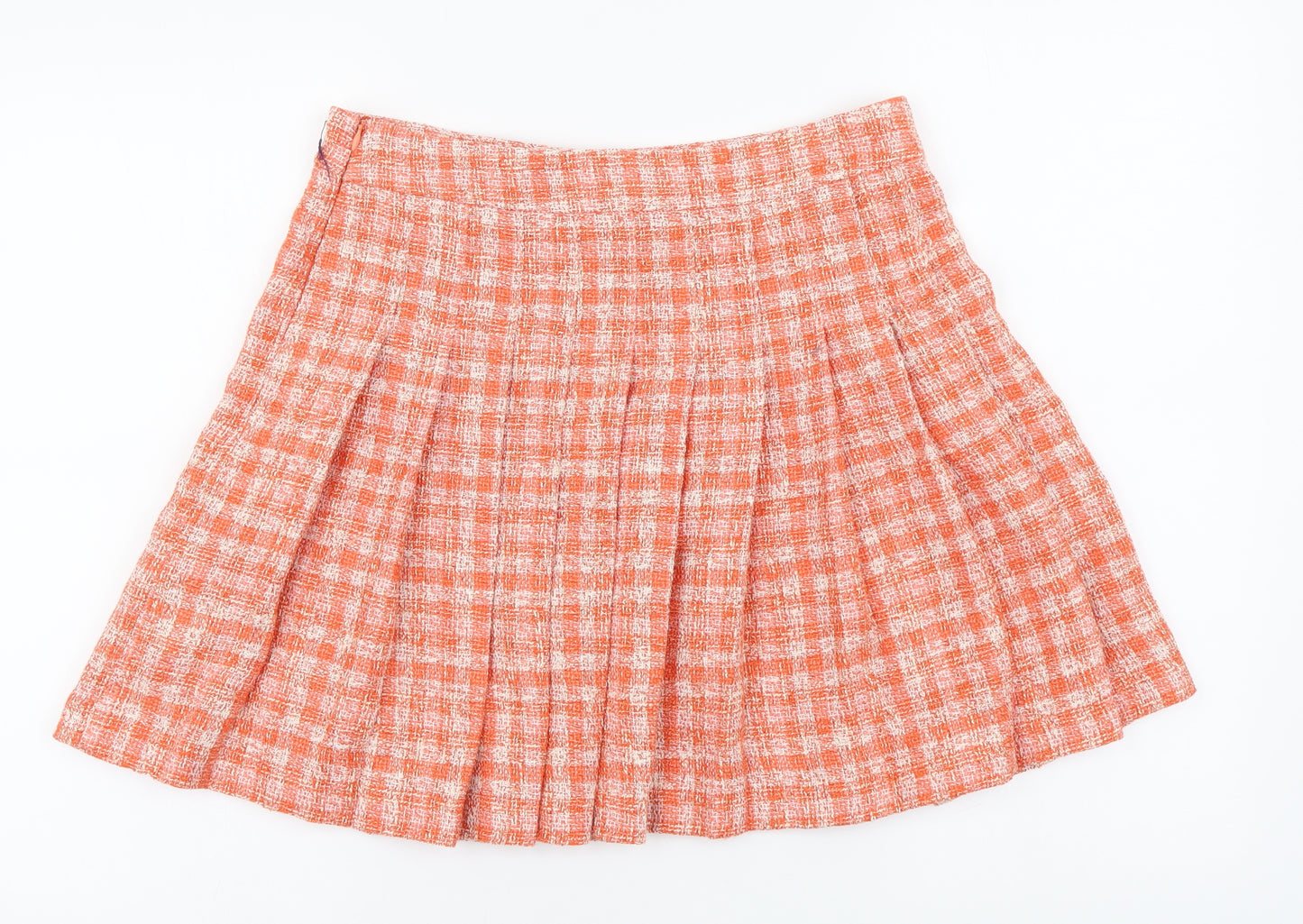 Zara Womens Orange Check Polyester Skater Set Size M Zip
