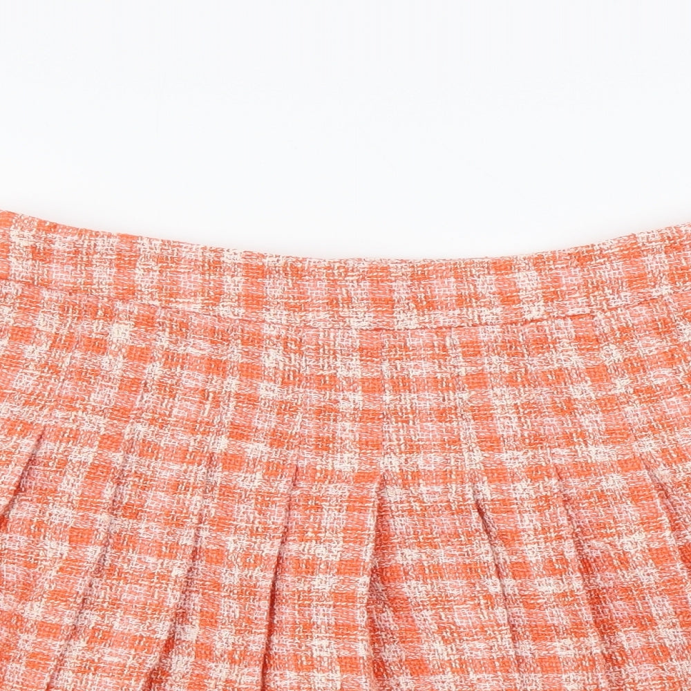 Zara Womens Orange Check Polyester Skater Set Size M Zip