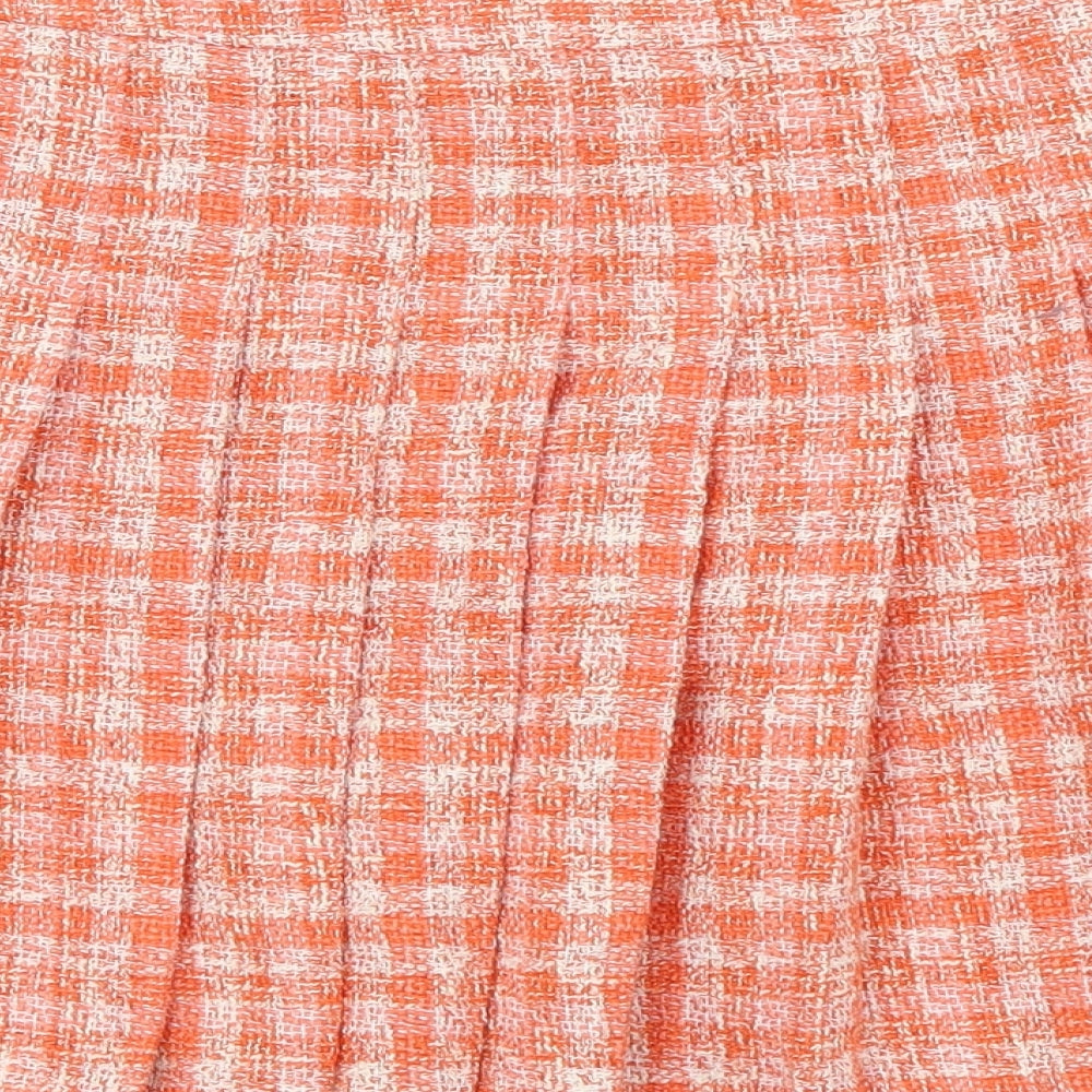 Zara Womens Orange Check Polyester Skater Set Size M Zip