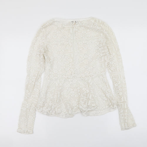 Luxe Collection Womens White Nylon Basic Blouse Size S Round Neck