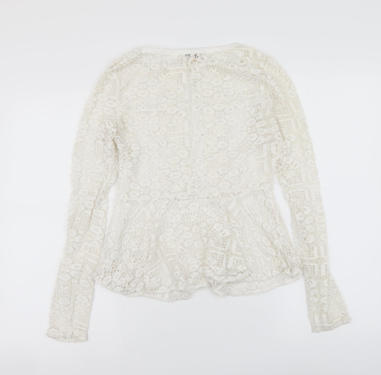 Luxe Collection Womens White Nylon Basic Blouse Size S Round Neck