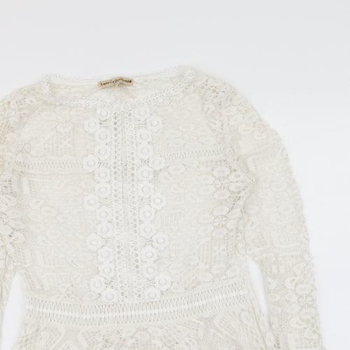 Luxe Collection Womens White Nylon Basic Blouse Size S Round Neck