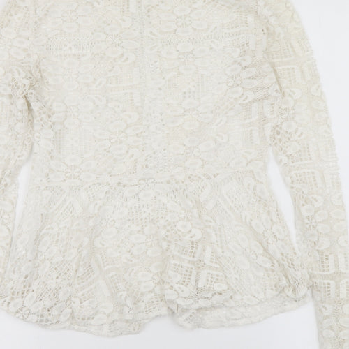 Luxe Collection Womens White Nylon Basic Blouse Size S Round Neck