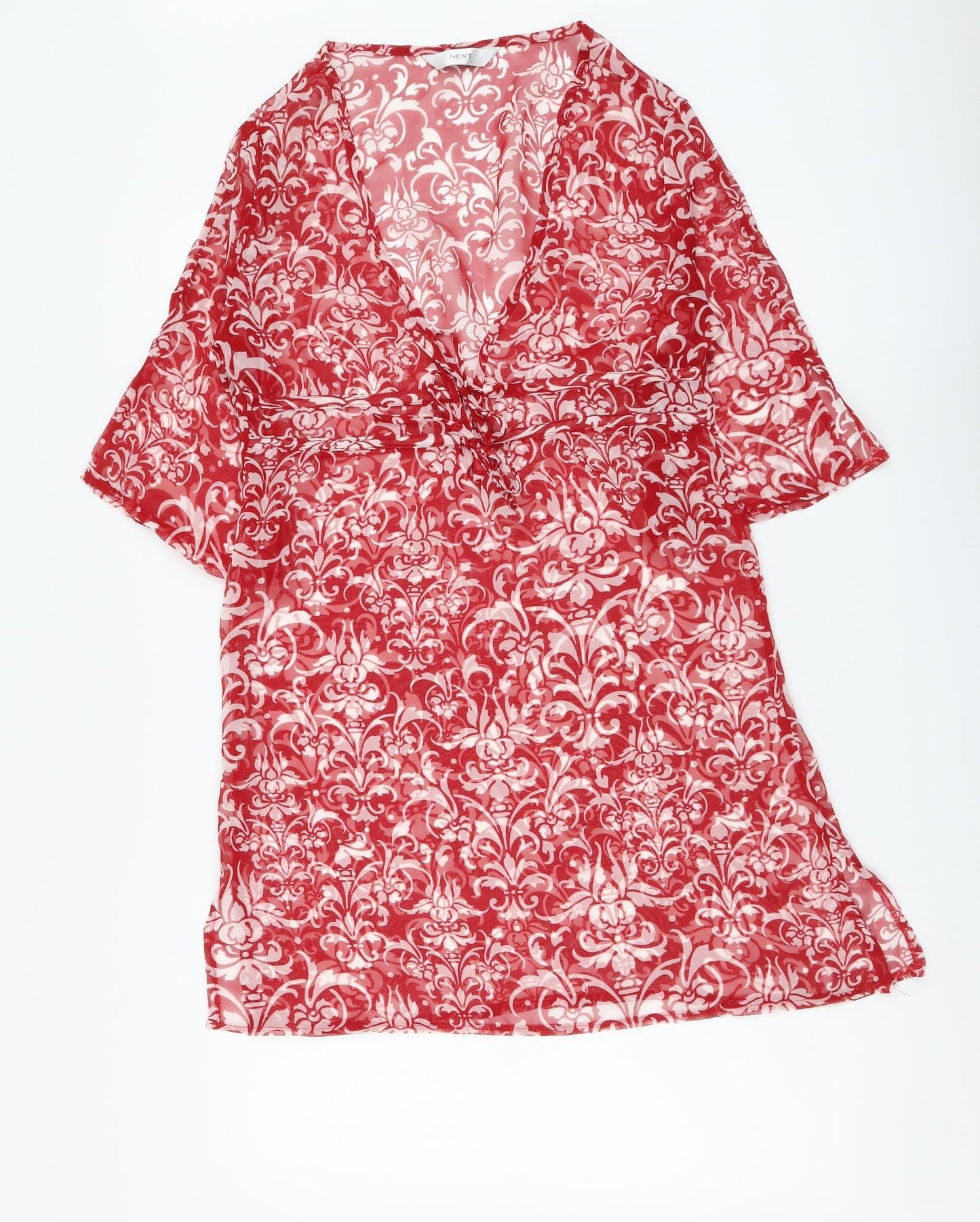 NEXT Womens Red Geometric Polyester A-Line Size 12 V-Neck Pullover - Beachwear