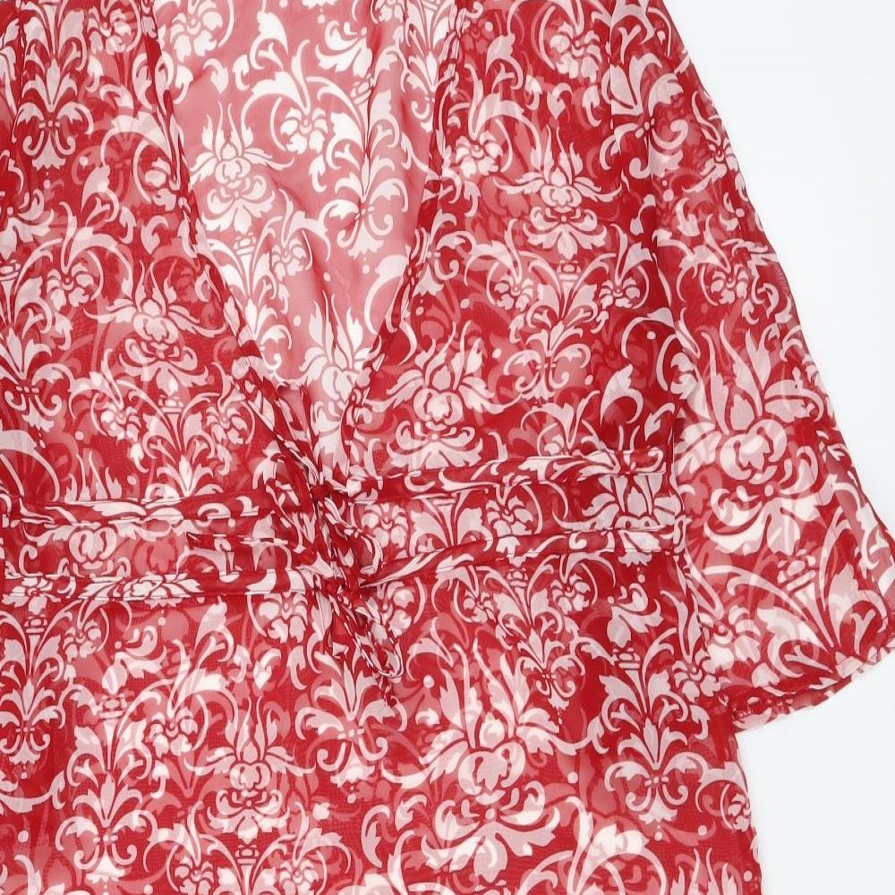 NEXT Womens Red Geometric Polyester A-Line Size 12 V-Neck Pullover - Beachwear