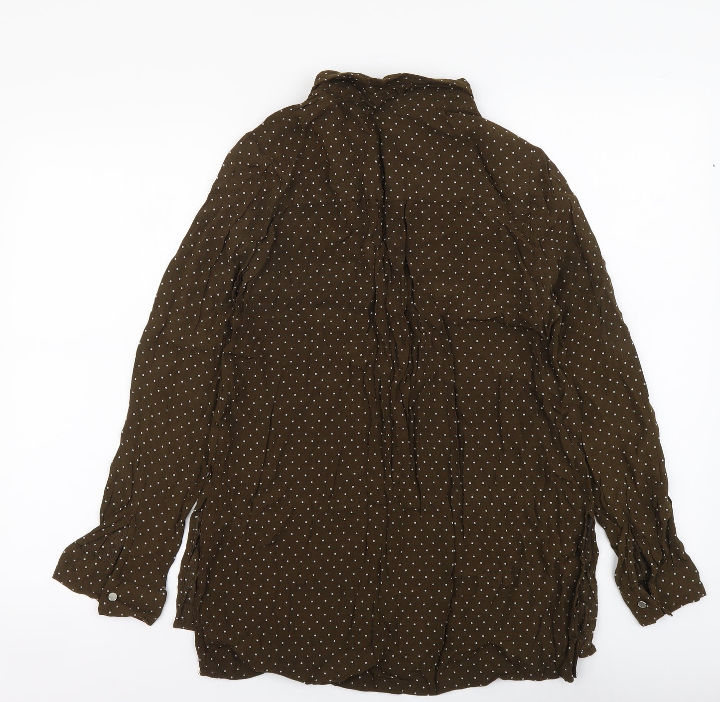 New Look Womens Brown Polka Dot Polyester Basic Button-Up Size 10 Collared