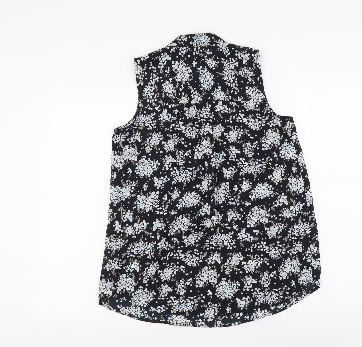 Marks and Spencer Womens Black Floral Polyester Basic Blouse Size 8 V-Neck