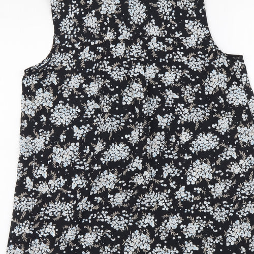 Marks and Spencer Womens Black Floral Polyester Basic Blouse Size 8 V-Neck