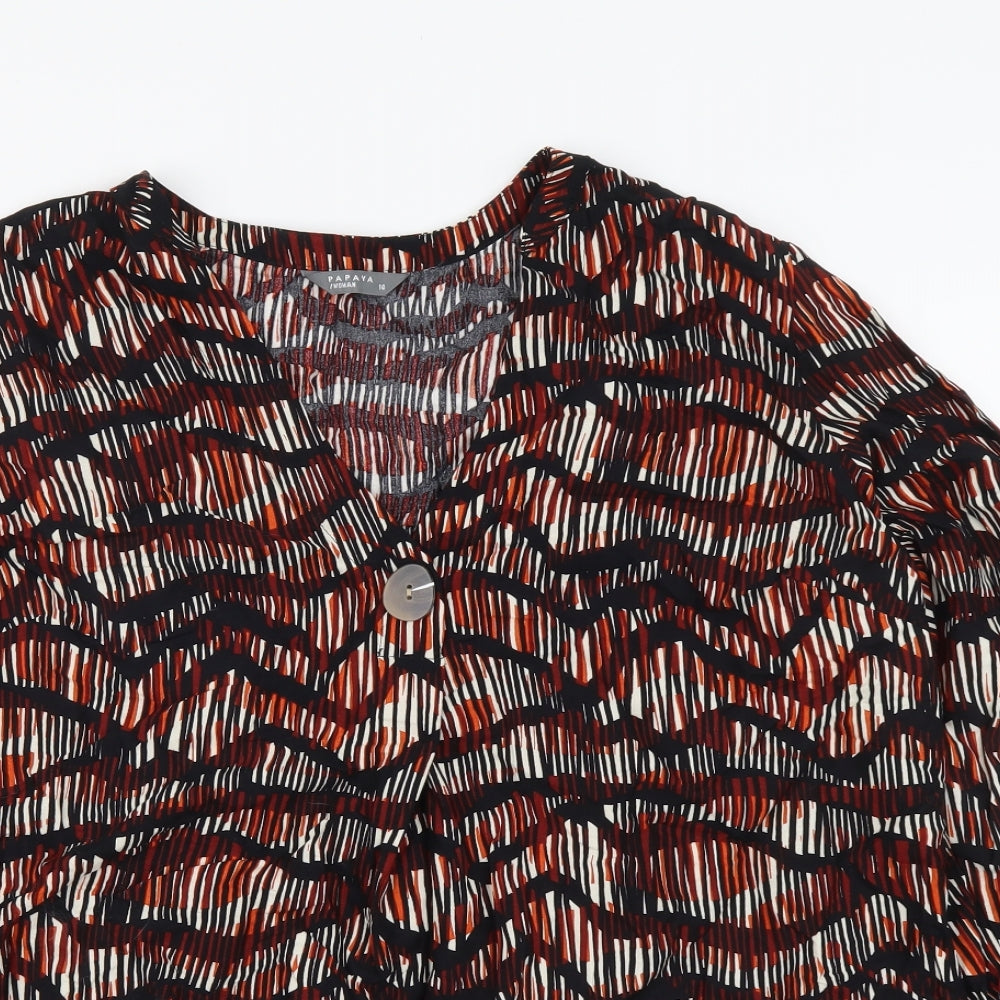 Papaya Womens Multicoloured Geometric Viscose Basic Blouse Size 14 V-Neck