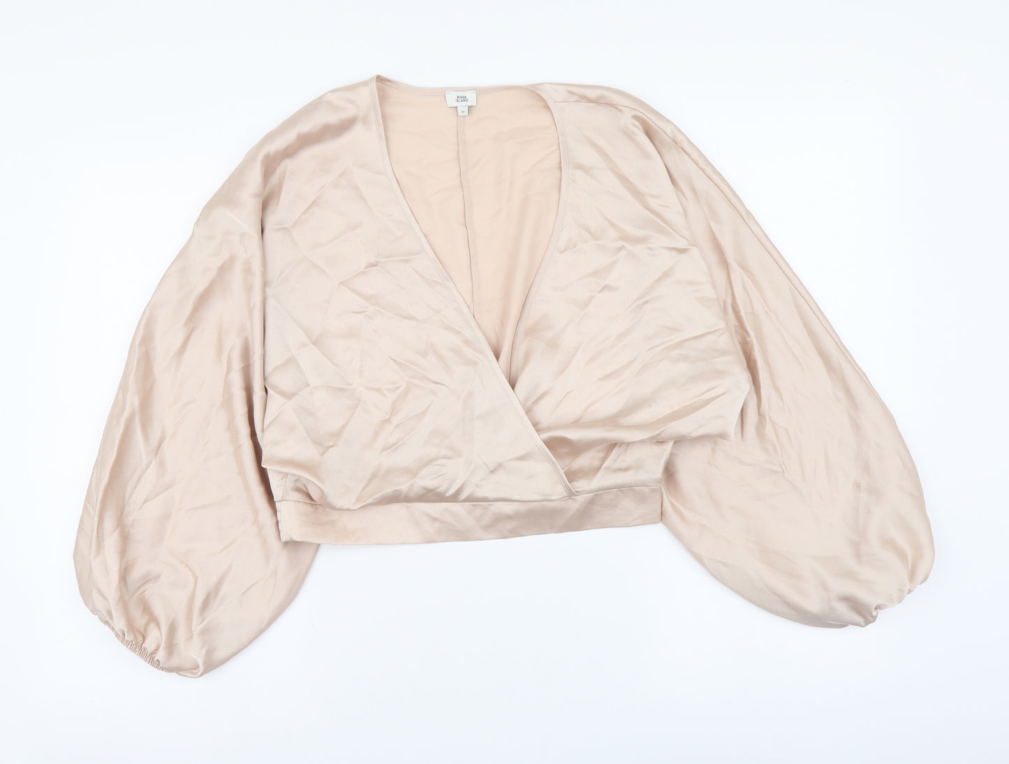 River Island Womens Beige Polyester Cropped Blouse Size 10 V-Neck