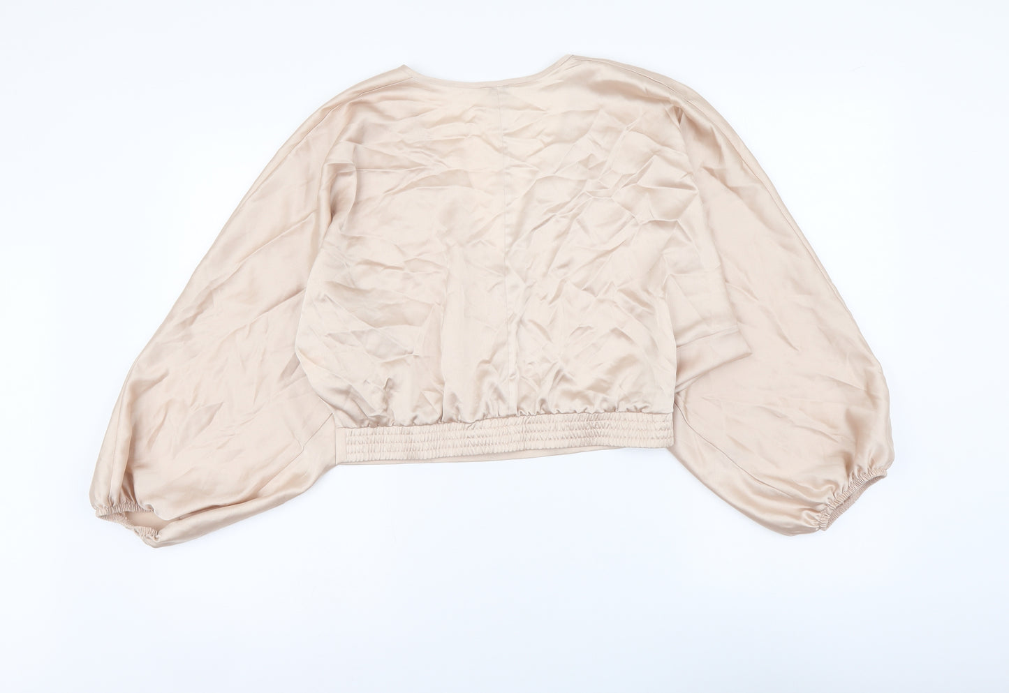 River Island Womens Beige Polyester Cropped Blouse Size 10 V-Neck