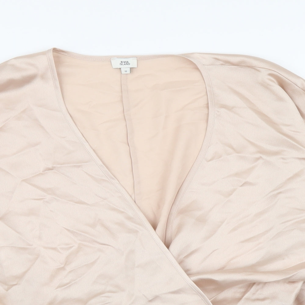 River Island Womens Beige Polyester Cropped Blouse Size 10 V-Neck