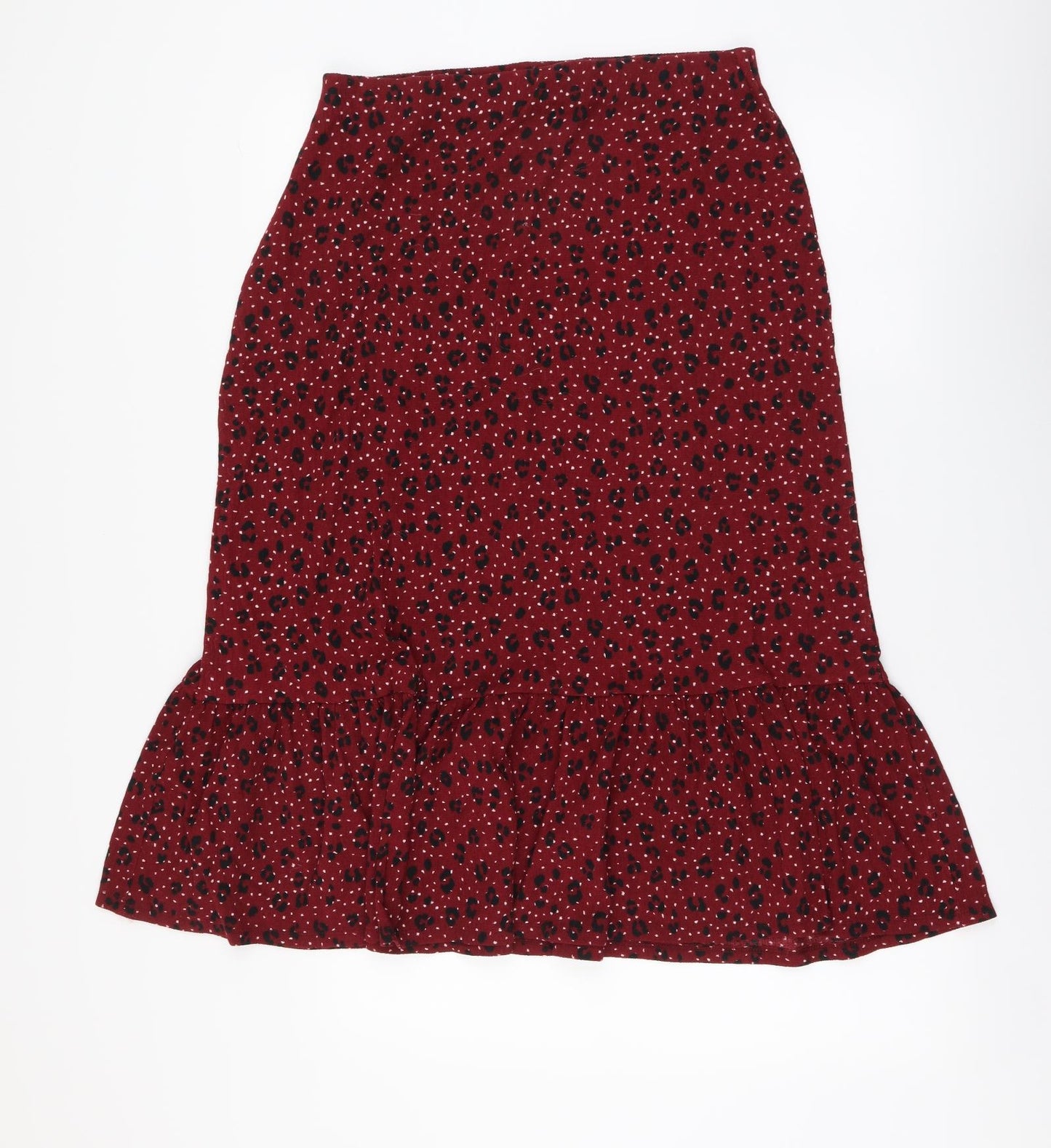 Bonmarché Womens Red Animal Print Polyester A-Line Skirt Size 12 Drawstring - Leopard pattern