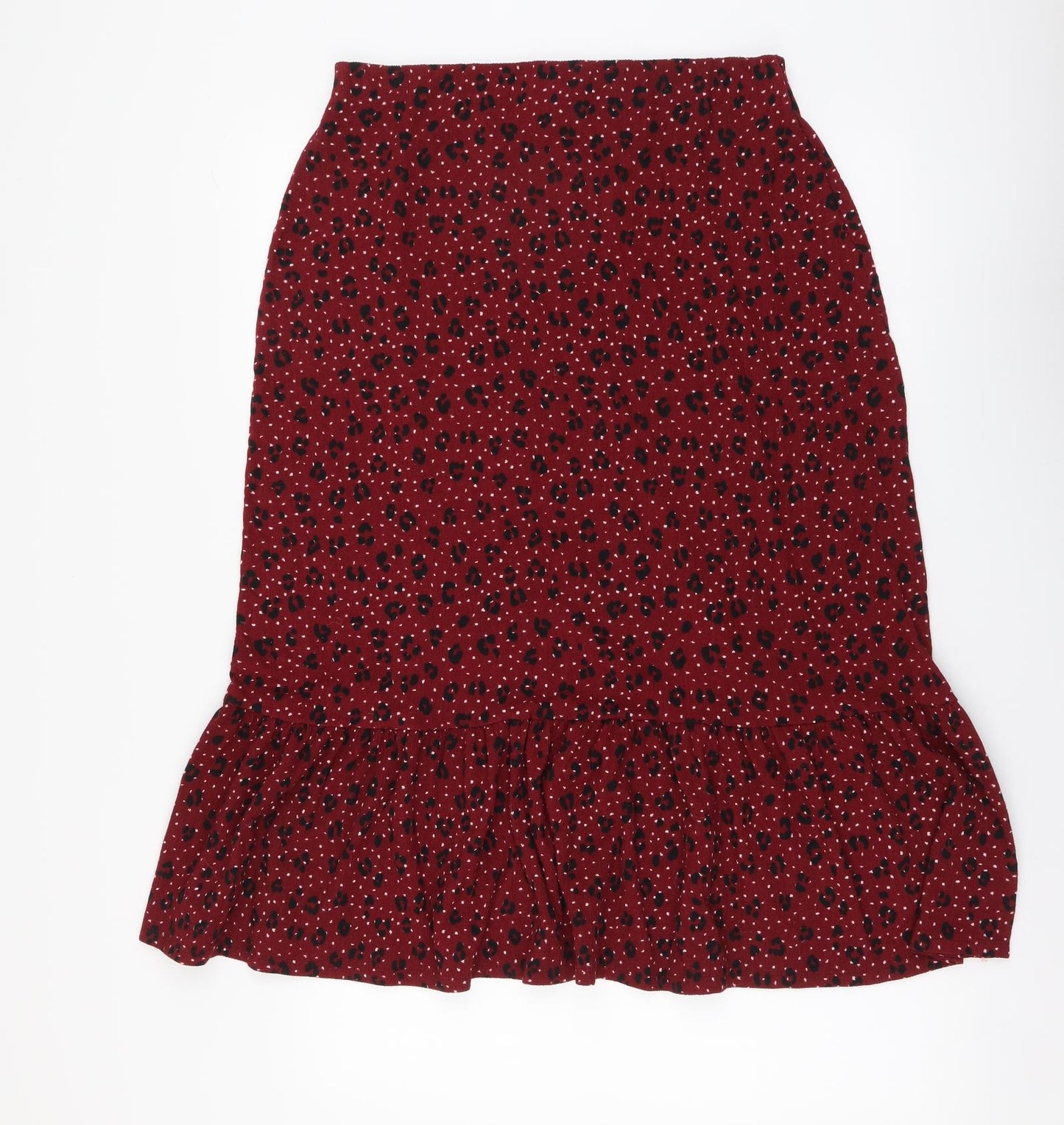 Bonmarché Womens Red Animal Print Polyester A-Line Skirt Size 12 Drawstring - Leopard pattern