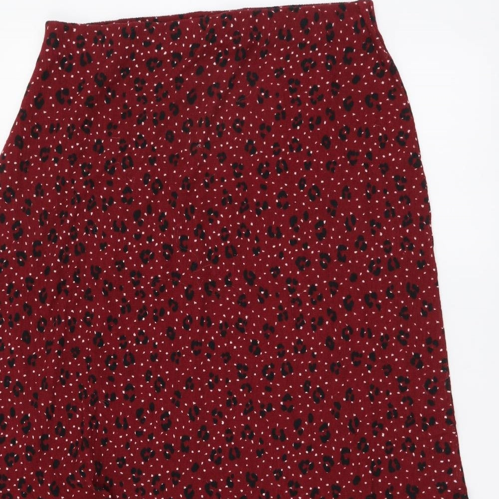 Bonmarché Womens Red Animal Print Polyester A-Line Skirt Size 12 Drawstring - Leopard pattern