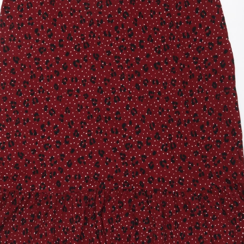 Bonmarché Womens Red Animal Print Polyester A-Line Skirt Size 12 Drawstring - Leopard pattern