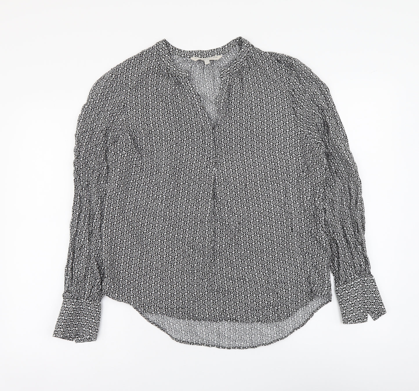 F&F Womens Black Geometric Polyester Basic Blouse Size 14 V-Neck