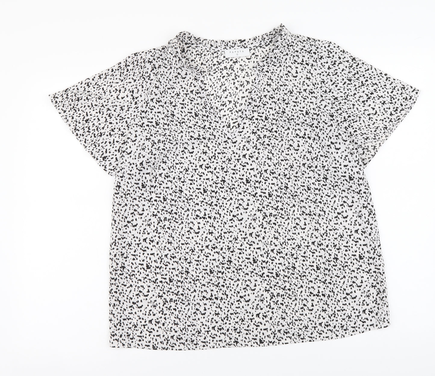 Papaya Womens White Geometric Polyester Basic Blouse Size 12 V-Neck