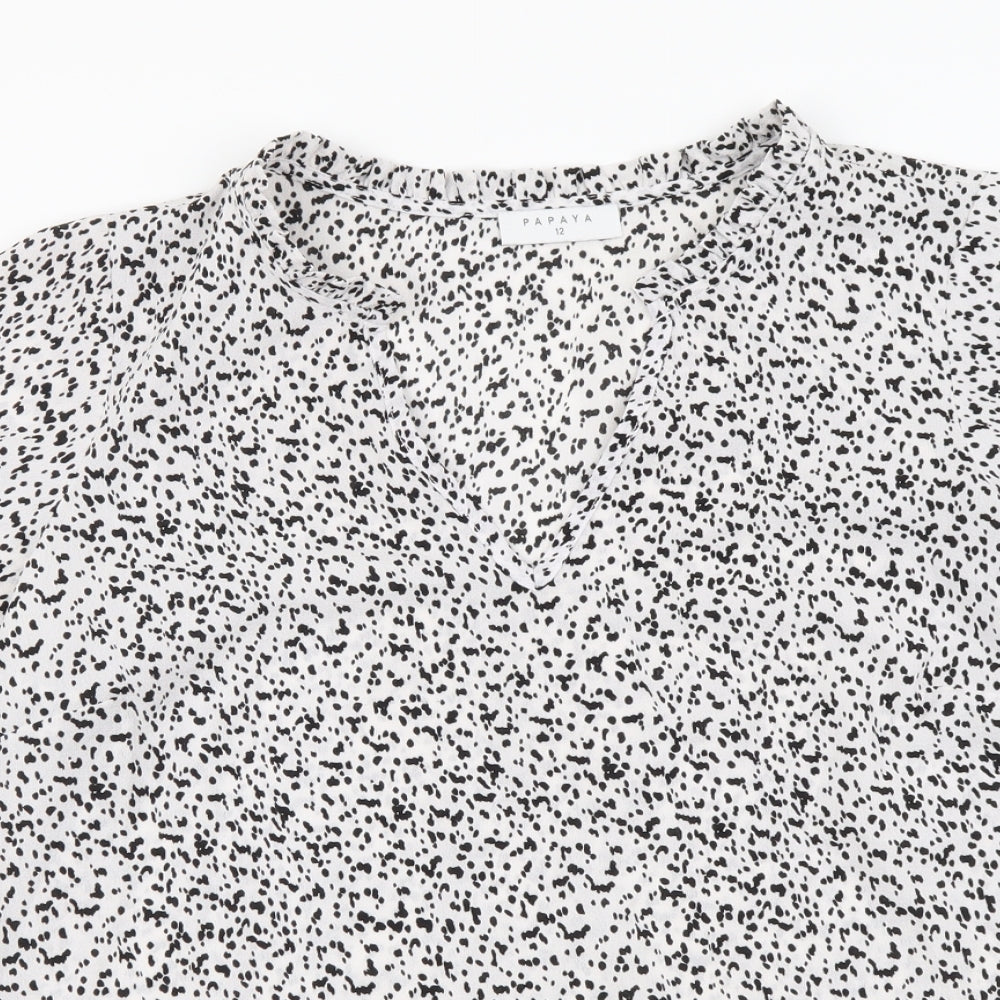 Papaya Womens White Geometric Polyester Basic Blouse Size 12 V-Neck