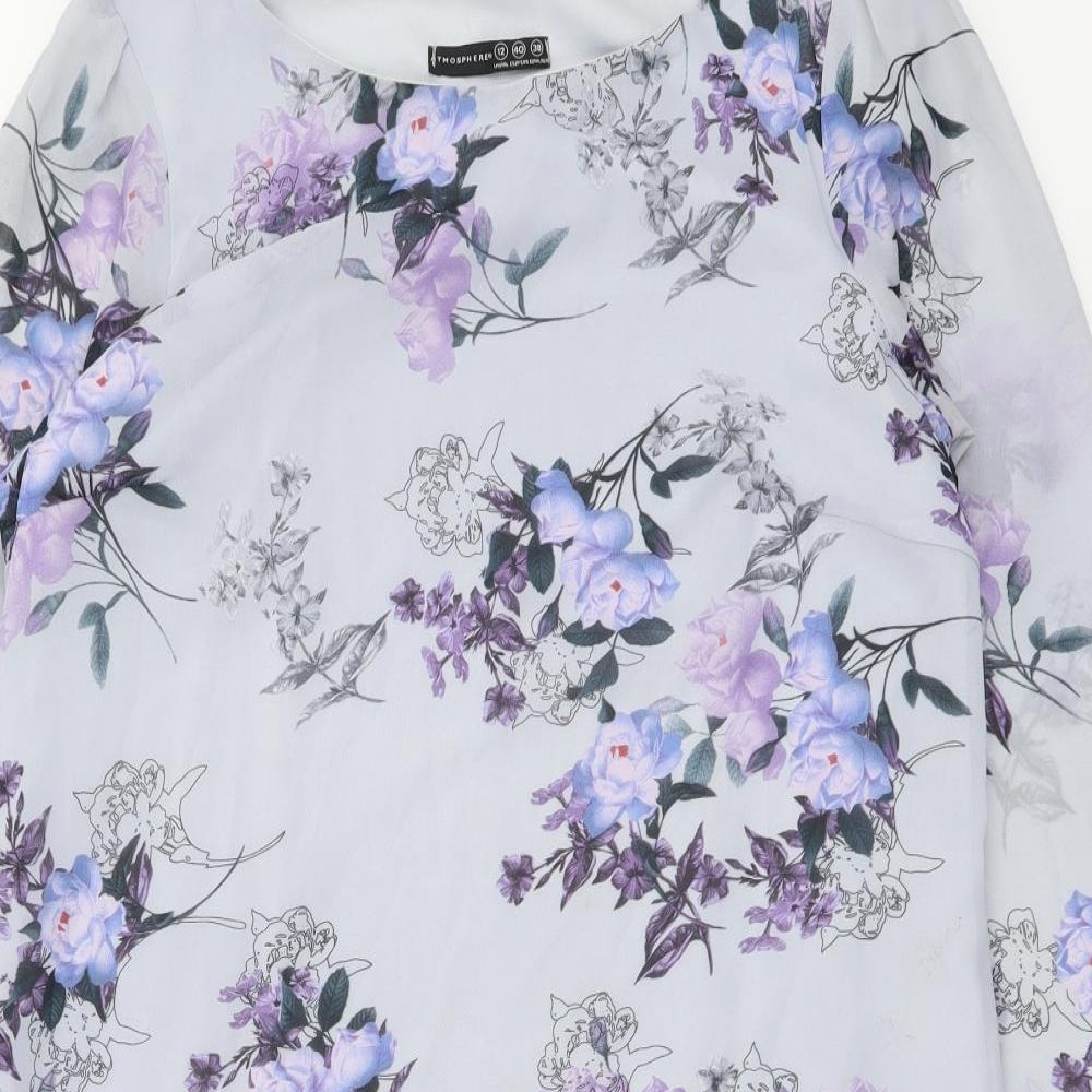 Atmosphere Womens Blue Floral Polyester A-Line Size 12 Round Neck Pullover