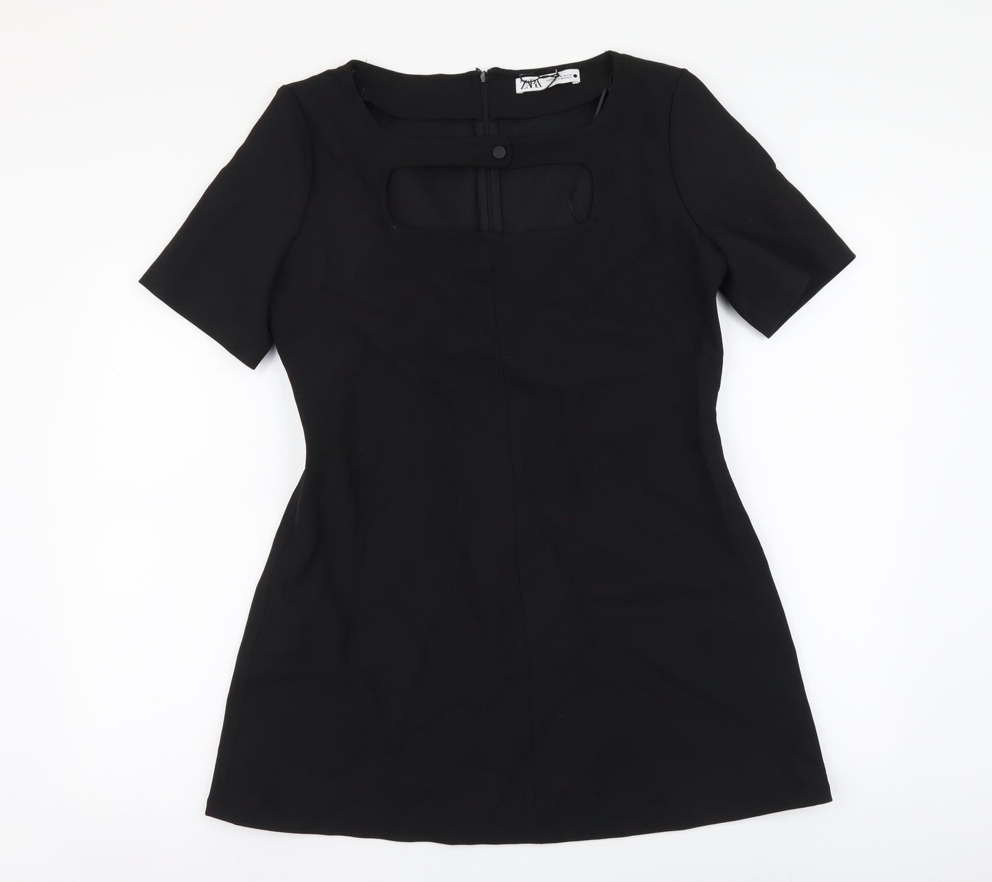 Zara Womens Black Polyester Tunic Blouse Size XL Round Neck