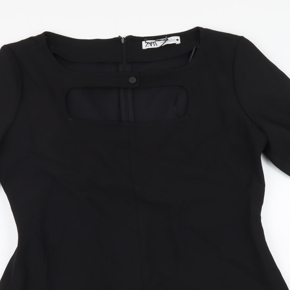 Zara Womens Black Polyester Tunic Blouse Size XL Round Neck