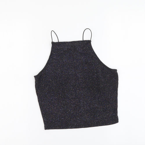 New Look Girls Black Nylon Cropped Tank Size 12-13 Years Square Neck Pullover