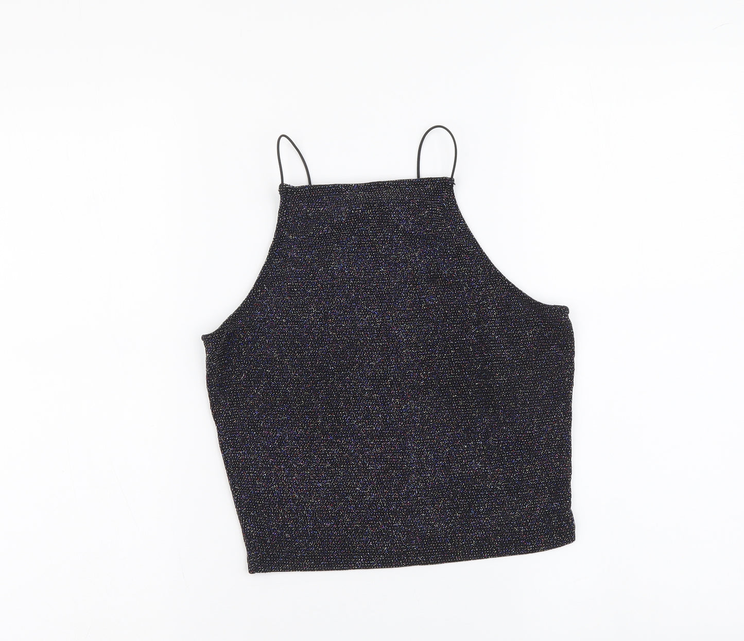 New Look Girls Black Nylon Cropped Tank Size 12-13 Years Square Neck Pullover
