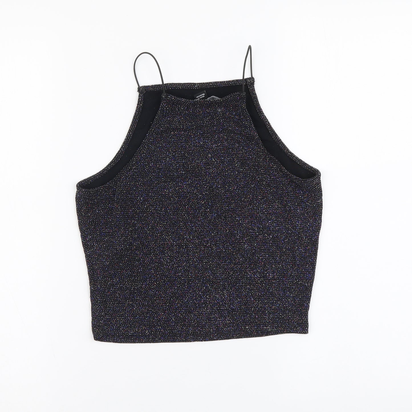 New Look Girls Black Nylon Cropped Tank Size 12-13 Years Square Neck Pullover