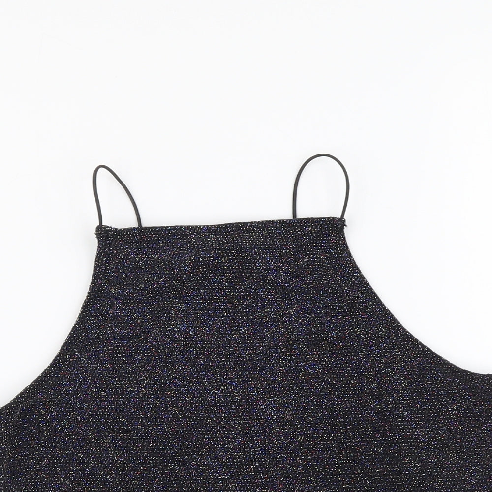 New Look Girls Black Nylon Cropped Tank Size 12-13 Years Square Neck Pullover