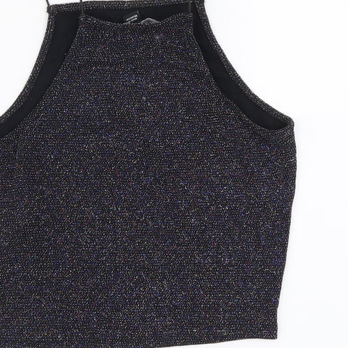 New Look Girls Black Nylon Cropped Tank Size 12-13 Years Square Neck Pullover