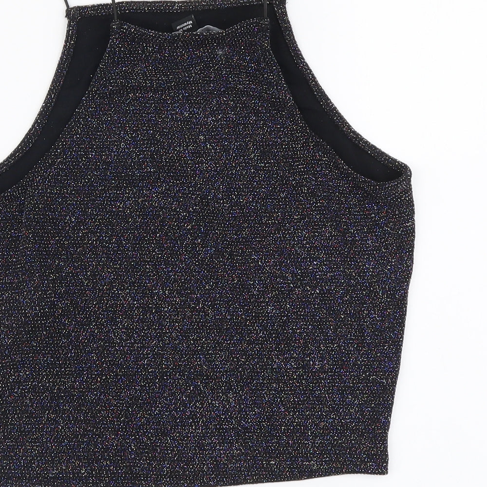 New Look Girls Black Nylon Cropped Tank Size 12-13 Years Square Neck Pullover