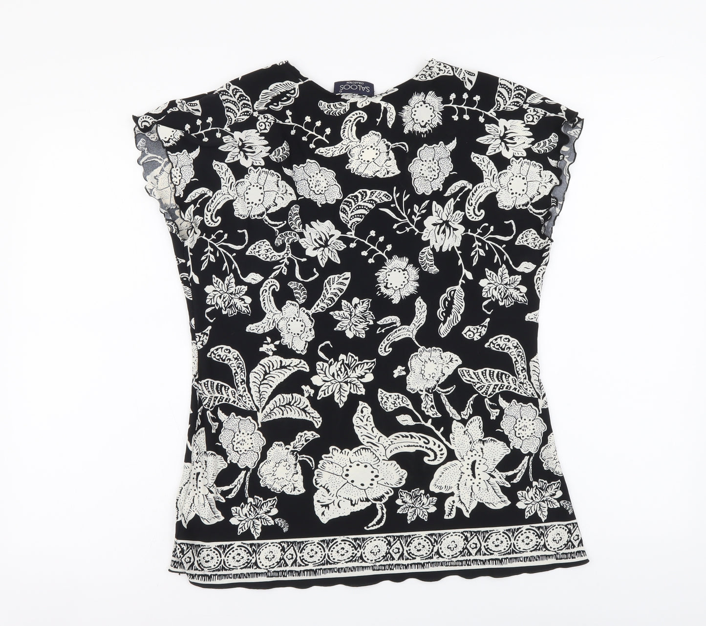 Saloos Womens Black Floral Polyester Basic T-Shirt Size L Round Neck