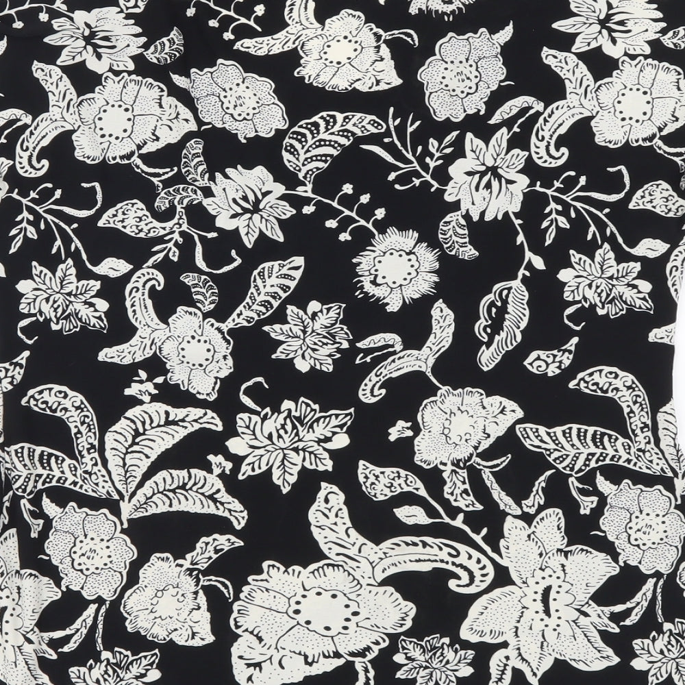 Saloos Womens Black Floral Polyester Basic T-Shirt Size L Round Neck