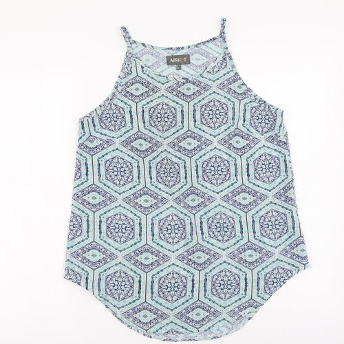 Apricot Womens Blue Geometric Polyester Basic Blouse Size 10 Round Neck