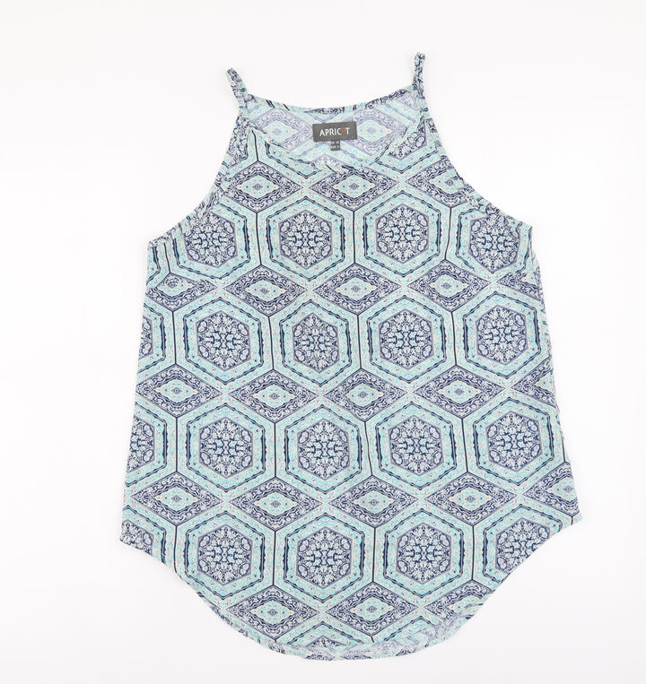 Apricot Womens Blue Geometric Polyester Basic Blouse Size 10 Round Neck