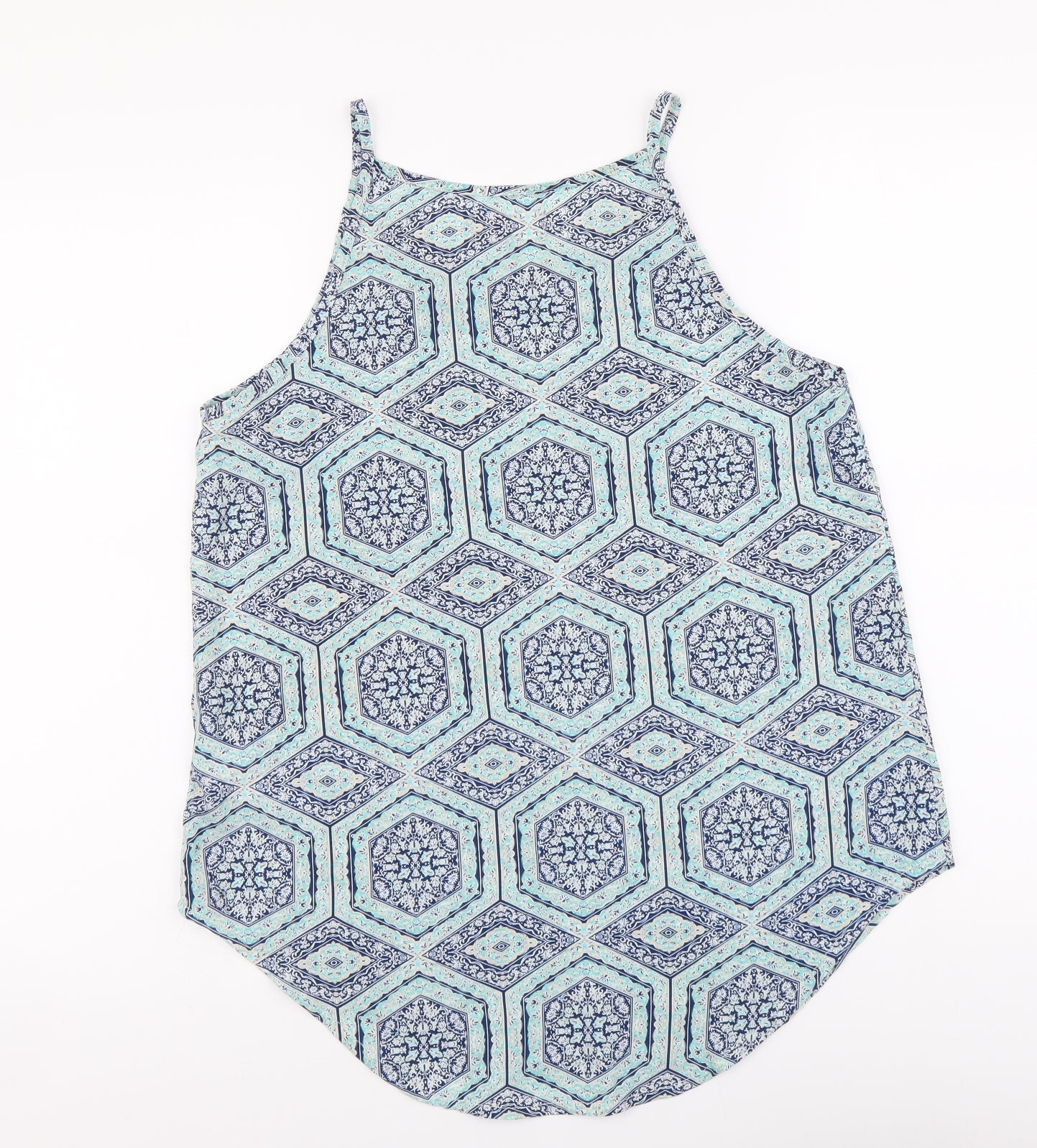 Apricot Womens Blue Geometric Polyester Basic Blouse Size 10 Round Neck